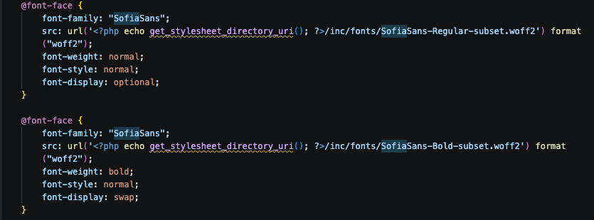 Per includere un font locale usa il blocco di regole CSS @font-face