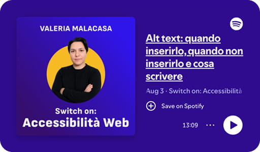 Copertina dell'episodio "Alt text: quando inserirlo, quando non inserirlo e cosa scrivere" del podcast