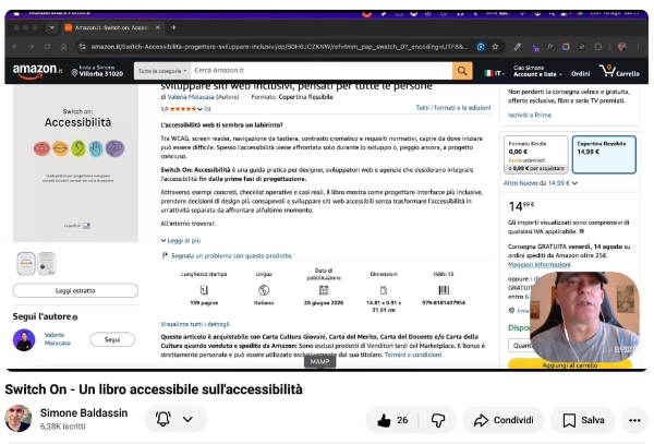 Video recensione pubblicata da Simone Baldassin su YouTube, titolo: "Switch on, un libro accessibile sull'accessibilità"